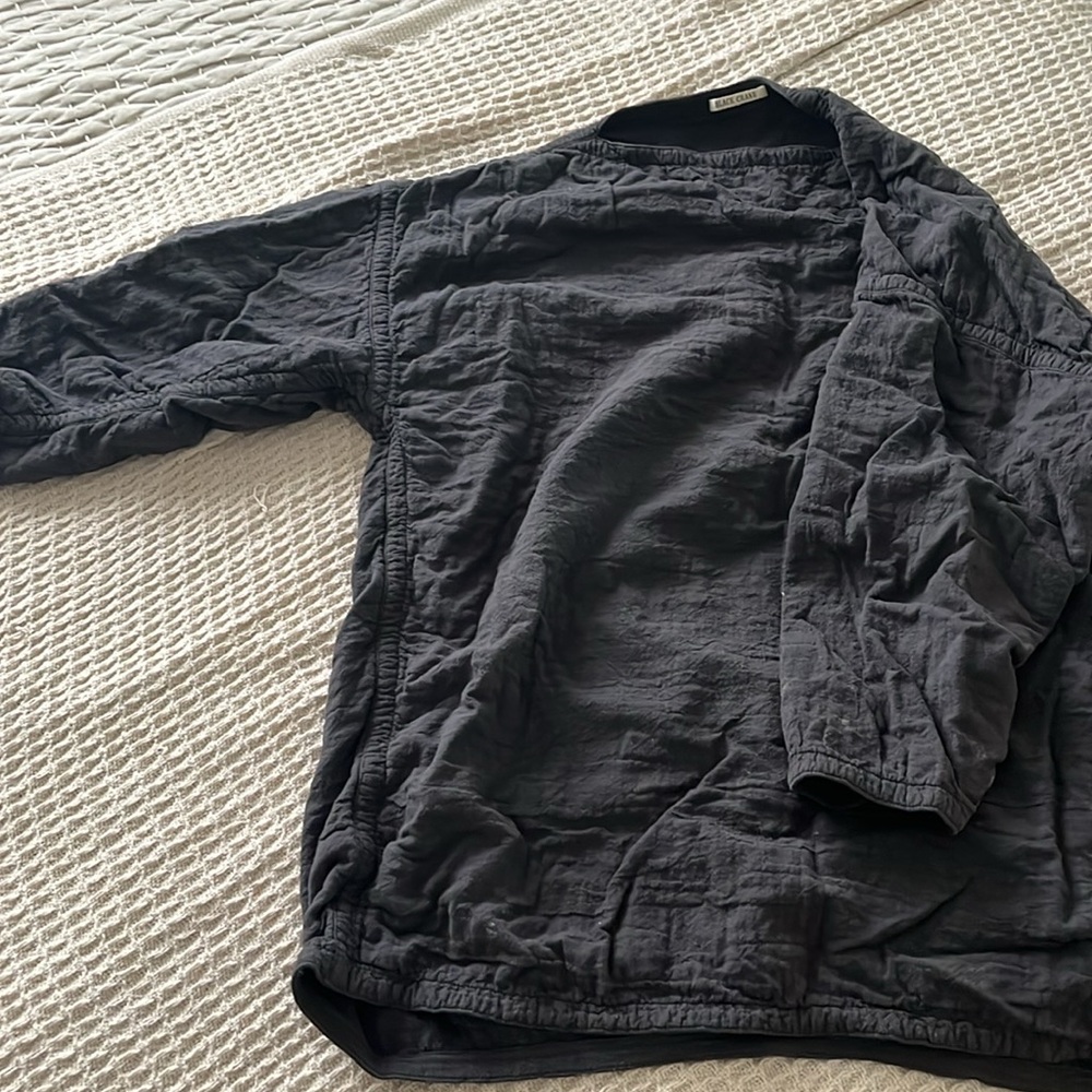 Black crane quilted tunic boat neck pullover